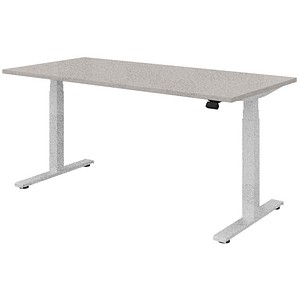 fm fouraction elektrisch höhenverstellbarer Schreibtisch lichtgrau rechteckig, T-Fuß-Gestell weiß 160,0 x 80,0 cm