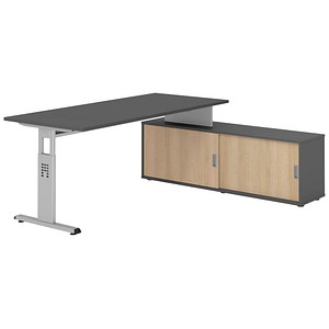 HAMMERBACHER OSE19SB höhenverstellbarer Schreibtisch grafit rechteckig, T-Fuß-Gestell silber 180,0 x 80,0 cm