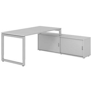 HAMMERBACHER RSE16SB höhenverstellbarer Schreibtisch lichtgrau rechteckig, Kufen-Gestell silber 160,0 x 80,0 cm