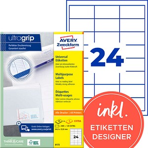 AVERY Zweckform Etiketten 6172 weiß 64,6 x 33,8 mm, 30 Blatt