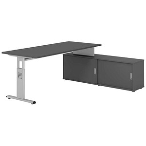 HAMMERBACHER OSE19SB höhenverstellbarer Schreibtisch grafit rechteckig, T-Fuß-Gestell silber 180,0 x 80,0 cm