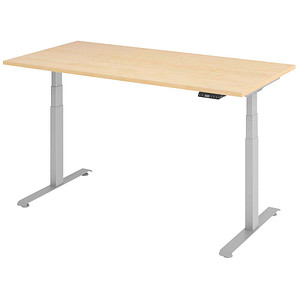 BaseLite elektrisch höhenverstellbarer Schreibtisch ahorn rechteckig, T-Fuß-Gestell silber 160,0 x 80,0 cm