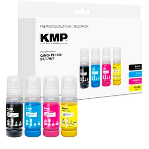 KMP  schwarz, cyan, magenta, gelb Tintenflaschen kompatibel zu Canon PFI-050 BK/C/M/Y, 4er-Set