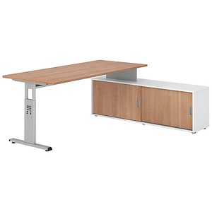 HAMMERBACHER OSE19SB höhenverstellbarer Schreibtisch nussbaum rechteckig, T-Fuß-Gestell silber 180,0 x 80,0 cm