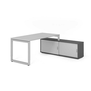 HAMMERBACHER RSE16SB höhenverstellbarer Schreibtisch lichtgrau rechteckig, Kufen-Gestell silber 160,0 x 80,0 cm