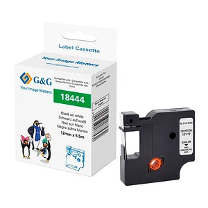 G&G Schriftband RHINO  21703 ersetzt DYMO 18444 , 12 mm, schwarz auf weiß, 1 St.