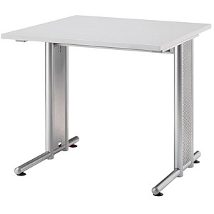 HAMMERBACHER Prokura Schreibtisch lichtgrau quadratisch, C-Fuß-Gestell silber 80,0 x 80,0 cm