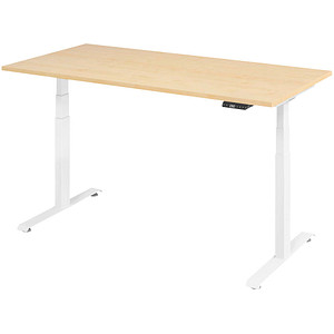 BaseLite elektrisch höhenverstellbarer Schreibtisch ahorn rechteckig, T-Fuß-Gestell weiß 160,0 x 80,0 cm