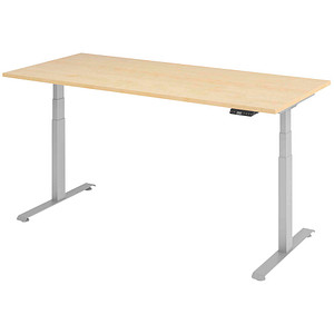 BaseLite elektrisch höhenverstellbarer Schreibtisch ahorn rechteckig, T-Fuß-Gestell silber 180,0 x 80,0 cm