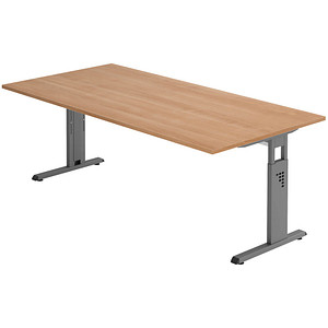 HAMMERBACHER OS 2E höhenverstellbarer Schreibtisch nussbaum rechteckig, C-Fuß-Gestell grau 200,0 x 100,0 cm