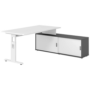 HAMMERBACHER OSE16SB höhenverstellbarer Schreibtisch weiß rechteckig, T-Fuß-Gestell weiß 160,0 x 80,0 cm