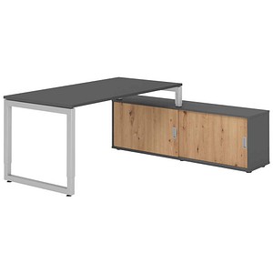 HAMMERBACHER RSE16SB höhenverstellbarer Schreibtisch grafit rechteckig, Kufen-Gestell silber 160,0 x 80,0 cm
