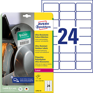 AVERY Zweckform resistente Folienetiketten L7912-10 weiß 63,5 x 33,9 mm, 10 Blatt