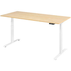 BaseLite elektrisch höhenverstellbarer Schreibtisch ahorn rechteckig, T-Fuß-Gestell weiß 180,0 x 80,0 cm