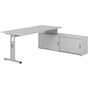 HAMMERBACHER OSE19SB höhenverstellbarer Schreibtisch lichtgrau rechteckig, T-Fuß-Gestell silber 180,0 x 80,0 cm