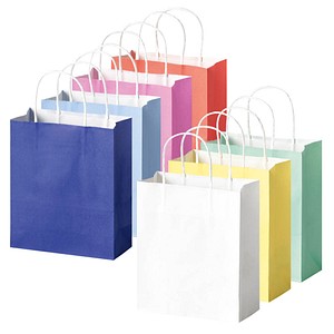 folia Papier-Tragetaschen BASIC M blau, hellblau, rosa, rot, gelb, weiß, mint 18,0 x 21,0 cm, 7 St.
