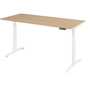 BaseLite elektrisch höhenverstellbarer Schreibtisch eiche rechteckig, T-Fuß-Gestell weiß 180,0 x 80,0 cm