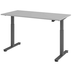 HAMMERBACHER VXMST16 elektrisch höhenverstellbarer Schreibtisch lichtgrau rechteckig, T-Fuß-Gestell grau 160,0 x 80,0 cm