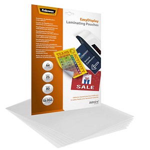 Fellowes Admire EasyDisplay Laminierfolien glänzend für A4 80 micron selbstklebender Rücken, 25 St.
