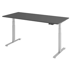 BaseLite elektrisch höhenverstellbarer Schreibtisch grafit rechteckig, T-Fuß-Gestell silber 180,0 x 80,0 cm