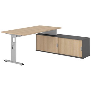 HAMMERBACHER OSE16SB höhenverstellbarer Schreibtisch eiche rechteckig, T-Fuß-Gestell silber 160,0 x 80,0 cm