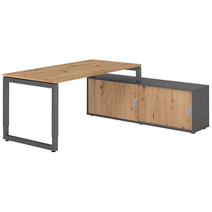 HAMMERBACHER RSE16SB höhenverstellbarer Schreibtisch asteiche rechteckig, Kufen-Gestell grau 160,0 x 80,0 cm