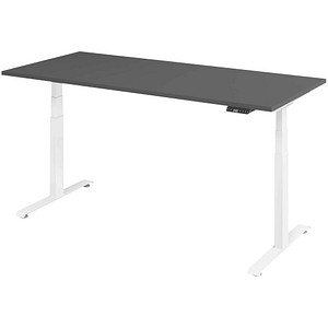 BaseLite elektrisch höhenverstellbarer Schreibtisch grafit rechteckig, T-Fuß-Gestell weiß 180,0 x 80,0 cm