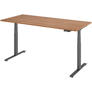 BaseLite elektrisch höhenverstellbarer Schreibtisch nussbaum rechteckig, T-Fuß-Gestell grau 180,0 x 80,0 cm