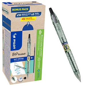 AKTION: PILOT Kugelschreiber B2P „Bottle 2 Pen“ ECOBALL XB transparent/schwarz, Schreibfarbe: schwarz, 10 St. + GRATIS 5 Kugelschreiberminen