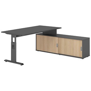 HAMMERBACHER OSE16SB höhenverstellbarer Schreibtisch grafit rechteckig, T-Fuß-Gestell grau 160,0 x 80,0 cm
