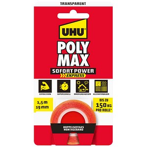 UHU POLY MAX SOFORT POWER Montageband 19,0 mm x 1,5 m, 1 Rolle