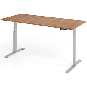 BaseLite elektrisch höhenverstellbarer Schreibtisch nussbaum rechteckig, T-Fuß-Gestell silber 180,0 x 80,0 cm