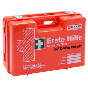 LEINA-WERKE Erste-Hilfe-Koffer Pro Safe KFZ-Werkstatt DIN 13157 + Erweiterung orange