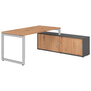 HAMMERBACHER RSE16SB höhenverstellbarer Schreibtisch asteiche rechteckig, Kufen-Gestell silber 160,0 x 80,0 cm