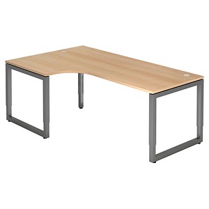 HAMMERBACHER Unni SE1 höhenverstellbarer Schreibtisch eiche L-Form, Kufen-Gestell grau 200,0 x 120,0 cm