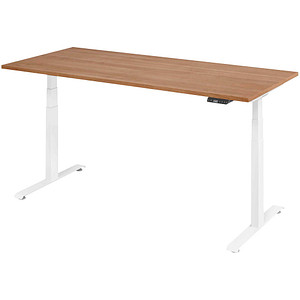 BaseLite elektrisch höhenverstellbarer Schreibtisch nussbaum rechteckig, T-Fuß-Gestell weiß 180,0 x 80,0 cm