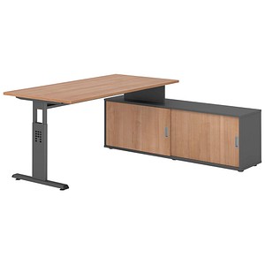 HAMMERBACHER OSE16SB höhenverstellbarer Schreibtisch nussbaum rechteckig, T-Fuß-Gestell grau 160,0 x 80,0 cm