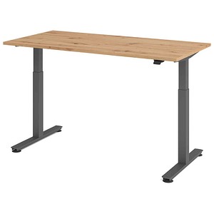 HAMMERBACHER VXMST16 elektrisch höhenverstellbarer Schreibtisch asteiche rechteckig, T-Fuß-Gestell grau 160,0 x 80,0 cm
