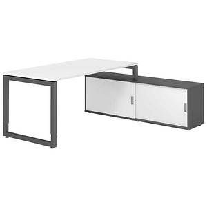 HAMMERBACHER RSE16SB höhenverstellbarer Schreibtisch weiß rechteckig, Kufen-Gestell grau 160,0 x 80,0 cm