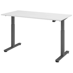 HAMMERBACHER VXMST16 elektrisch höhenverstellbarer Schreibtisch weiß rechteckig, T-Fuß-Gestell grau 160,0 x 80,0 cm