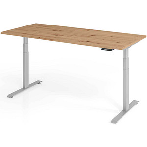 BaseLite elektrisch höhenverstellbarer Schreibtisch asteiche rechteckig, T-Fuß-Gestell silber 180,0 x 80,0 cm