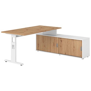 HAMMERBACHER OSE16SB höhenverstellbarer Schreibtisch asteiche rechteckig, T-Fuß-Gestell weiß 160,0 x 80,0 cm