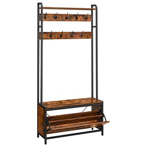 VASAGLE Garderobenbank mit Haken HSR405B01 weiß, eiche Metall 85,0 cm