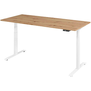 BaseLite elektrisch höhenverstellbarer Schreibtisch asteiche rechteckig, T-Fuß-Gestell weiß 180,0 x 80,0 cm