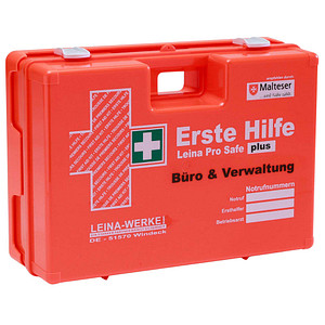 LEINA-WERKE Erste-Hilfe-Koffer Pro Safe plus Büro & Verwaltung DIN 13169 + Erweiterung orange