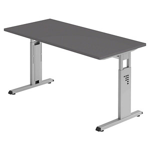 HAMMERBACHER OS614 Schreibtisch grafit rechteckig, C-Fuß-Gestell silber 140,0 x 67,2 cm