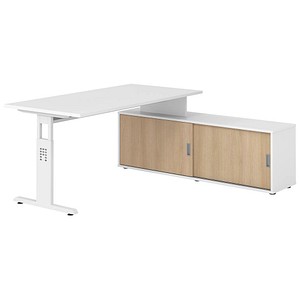 HAMMERBACHER OSE16SB höhenverstellbarer Schreibtisch weiß rechteckig, T-Fuß-Gestell weiß 160,0 x 80,0 cm