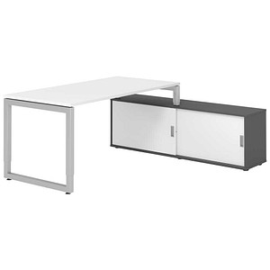 HAMMERBACHER RSE16SB höhenverstellbarer Schreibtisch weiß rechteckig, Kufen-Gestell silber 160,0 x 80,0 cm