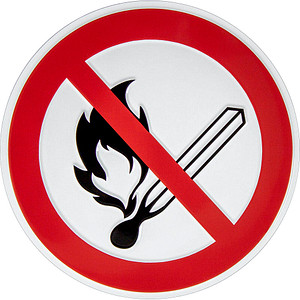 SafetyMarking® Verbotsaufkleber "Keine offene Flamme, Feuer, offene Zündquelle und Rauchen verboten" rund 20,0 cm