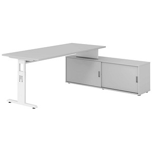 HAMMERBACHER OSE19SB höhenverstellbarer Schreibtisch lichtgrau rechteckig, T-Fuß-Gestell weiß 180,0 x 80,0 cm